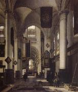 Interior of a Protestant  Gothic Church with Architectural Elements of the Oude Kerk and Nieuwe Kerk in Amsterdam Rembrandt